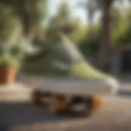 Olive colored Vans on a skateboard