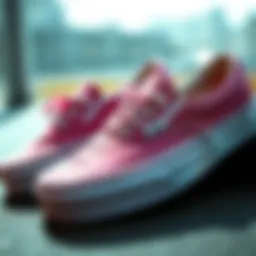 Close-up of pink Vans slip-ons showcasing their design