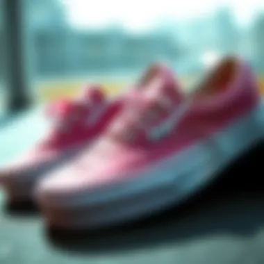 Close-up of pink Vans slip-ons showcasing their design