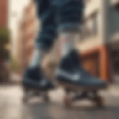 Skaters wearing Nike socks during an urban skate session.