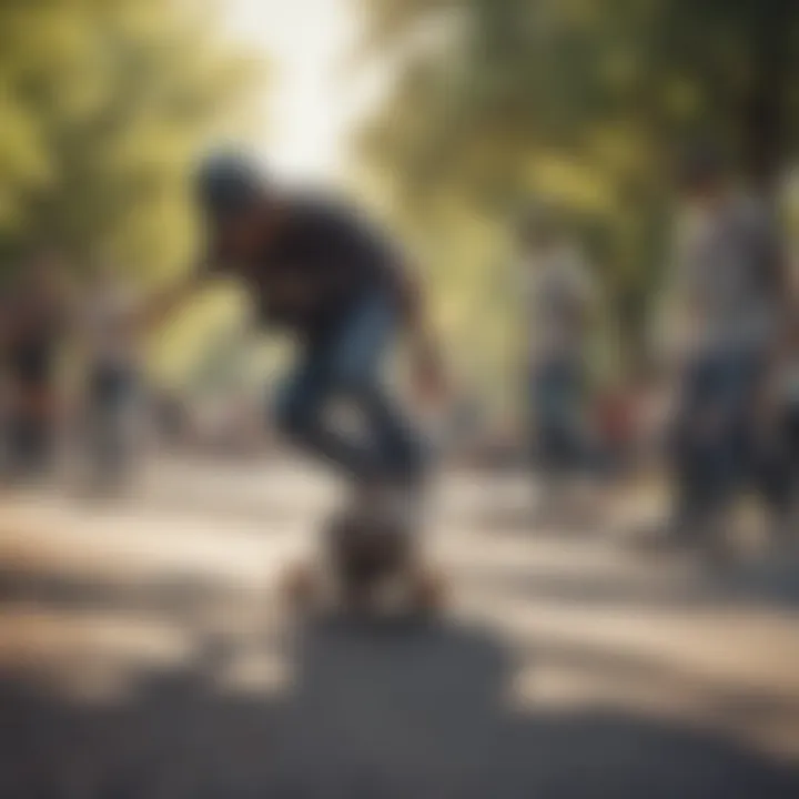 Diverse group of riders enjoying electric skateboarding in a park