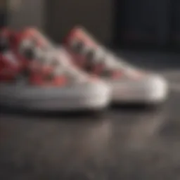 Close-up view of red and black checkered Vans slip-ons showcasing the unique pattern and texture.