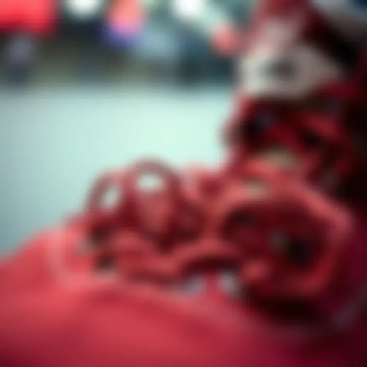 Distinctive Design Features of Red Lace-Up Vans A close-up view of red lace-up Vans showcasing their distinctive design.