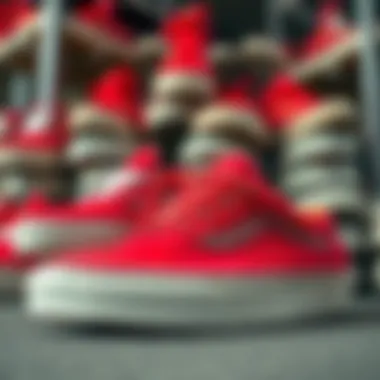 Versatile Collection of Red Lace-Up Vans A collection of red lace-up Vans displayed in a stylish arrangement.