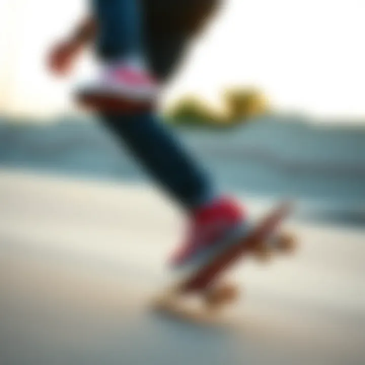 Skateboarding in Style with Red Lace-Up Vans Skateboarder performing tricks while wearing red lace-up Vans.