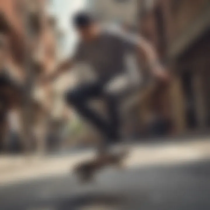 Scott Stevens performing an innovative skateboarding trick in an urban setting