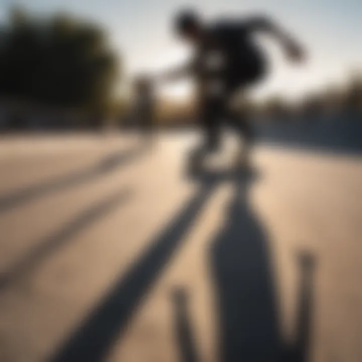 A group of shadow skaters performing tricks at a skate park