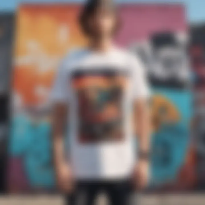 A vibrant Shaka t-shirt displayed against a graffiti backdrop, showcasing the essence of skate culture