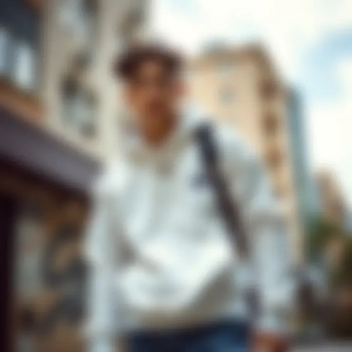 Trendy Cool White Sweatshirt in Urban Setting Trendy cool white sweatshirt in an urban setting