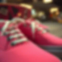 Close-up of pink Vans showcasing intricate design details