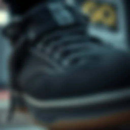 Close-up view of the all-black Busenitz skate shoe showcasing its unique texture and design