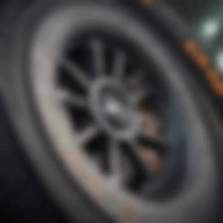 Close-up of wheel materials and textures