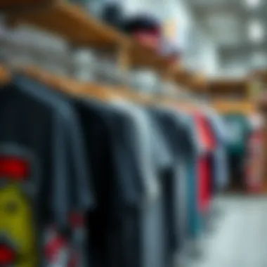 Diverse Styles in Skate Fashion A collection of graphic t-shirts displayed on a rack