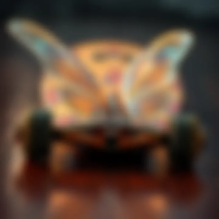 Close-up view of the material composition of the clear butterfly longboard highlighting its quality.