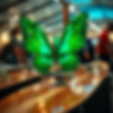 A collection of clear butterfly longboards displayed at a skateboarding event, emphasizing its cultural significance.