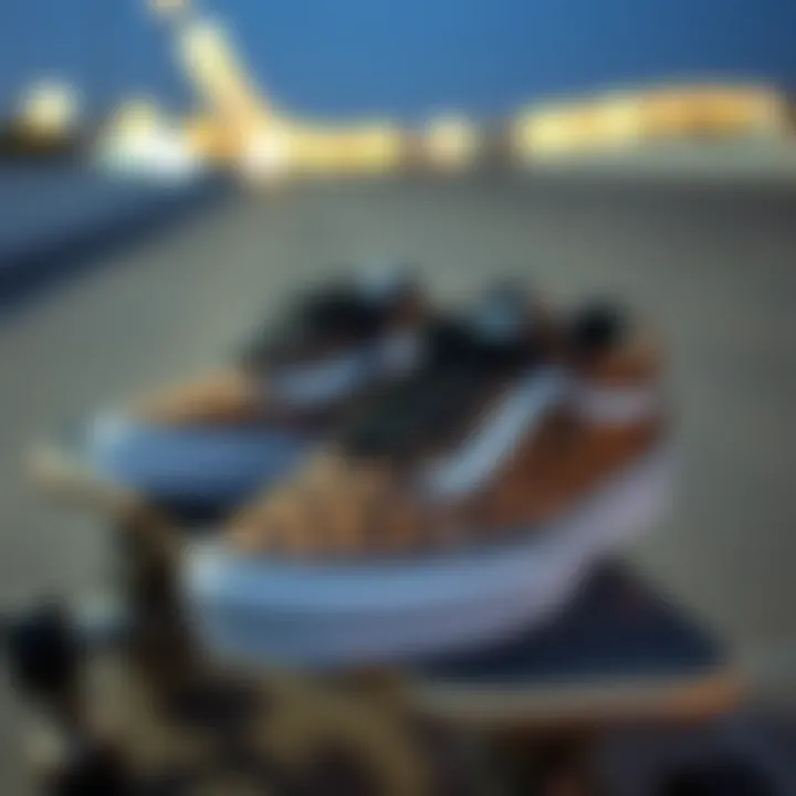 Vans Old Skool Leopard Print shoes displayed on a skateboard