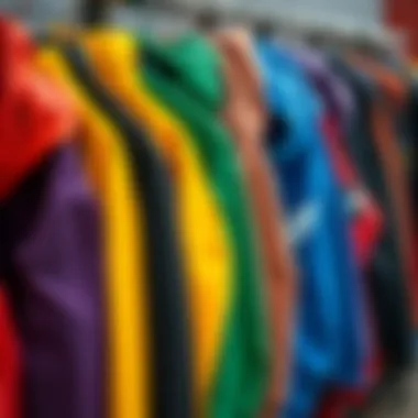 Variety of Emo Hoodies An array of colorful emo hoodies displayed on a rack, showcasing different styles