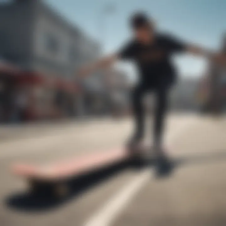 A skater performing tricks on a Deathwish skate deck in an urban setting