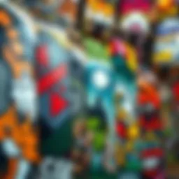 A vivid display of skateboards showcasing unique art designs