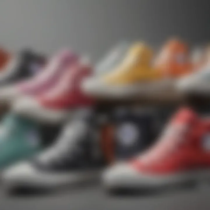 Various models of Converse thin sole lined up for comparison.