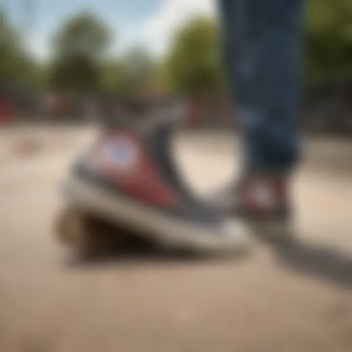 A skateboard park scene highlighting the cultural significance of Converse in skateboarding.