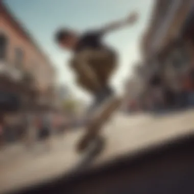 A dynamic skateboarding scene capturing a skater performing tricks in Vans footwear