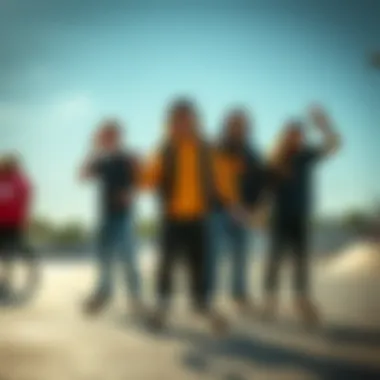 Community Engagement in Skateboarding Group of skateboarders showcasing community spirit
