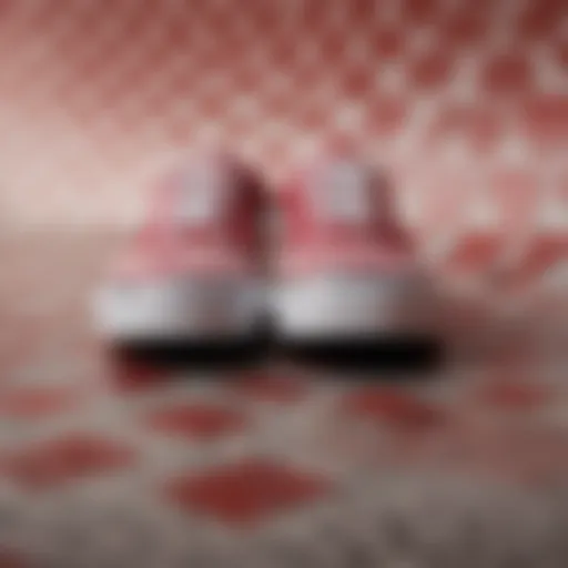 Close-up view of red checkered Vans showcasing their unique design.