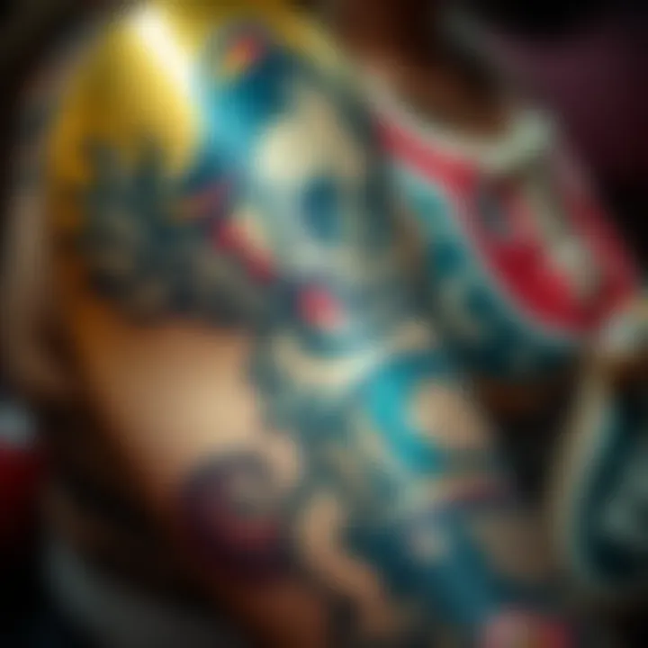 A close-up of intricate tattoo designs inspired by skate culture