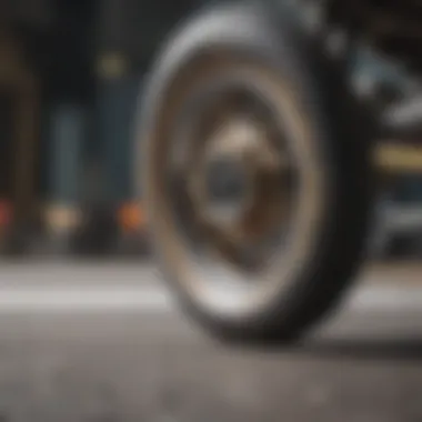 Dynamic close-up of Spitfire Classics wheels on a skateboard