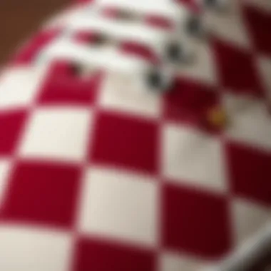 Close-up of the maroon and white checkered pattern