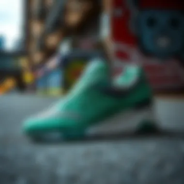 New Balance 997h Green in Urban Lifestyle Artistic representation of the New Balance 997h Green against an urban backdrop, emphasizing its lifestyle appeal