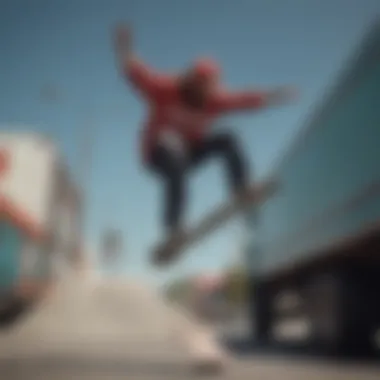 A skateboarder performing a trick with a Santa Cruz trucker