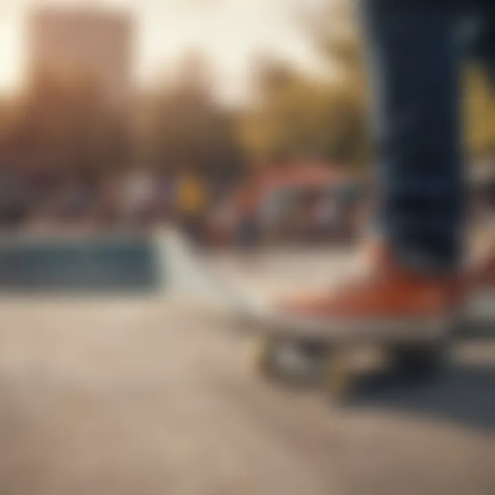 Skaters enjoying a vibrant skate park while wearing Bruce Shoes.