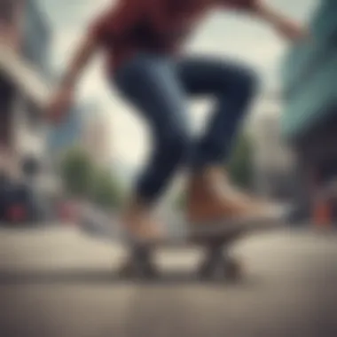 A dynamic shot of a skateboarder performing tricks in Bruce Shoes.