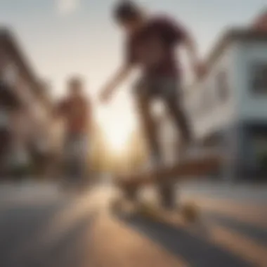 Group of friends enjoying skateboarding together