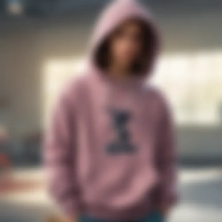 Skateboarder wearing a cute hooded sweatshirt