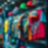 Vibrant skate clothing display showcasing diverse styles