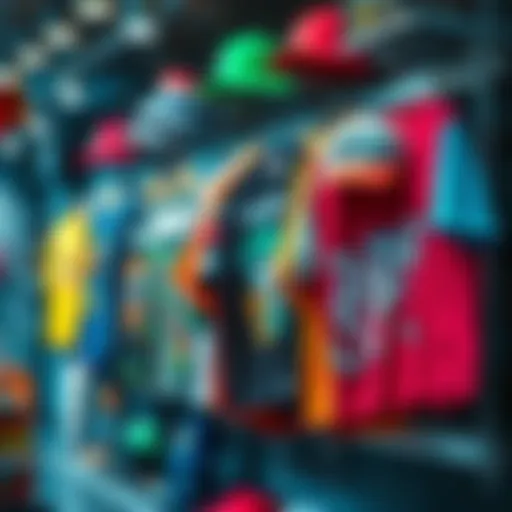 Vibrant skate clothing display showcasing diverse styles