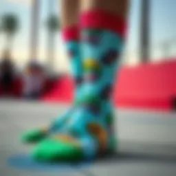 Vibrant design of Tune Squad socks showcasing skateboarding elements