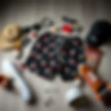 Flat Lay of Vans Black Primary Volley Shorts and Accessories Flat lay of Vans Black Primary Volley Shorts with accessories and skateboard.