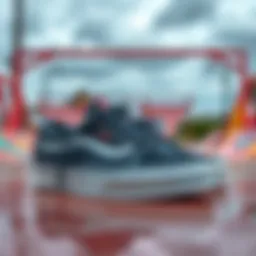 Vans skate shoes displayed on a vibrant skate park background