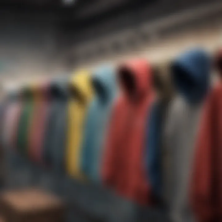 A vibrant collection of hoodies displayed in a retail store