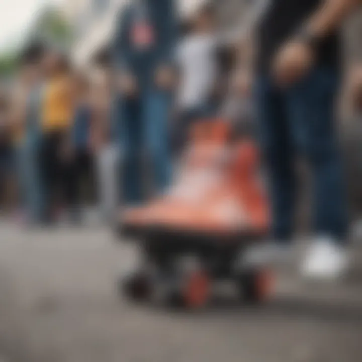 Skate culture enthusiasts wearing Heelys Galaxy Skate Shoes at a community event.