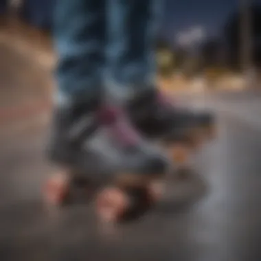 Skateboarder using Heelys Galaxy Skate Shoe in an urban skate park.