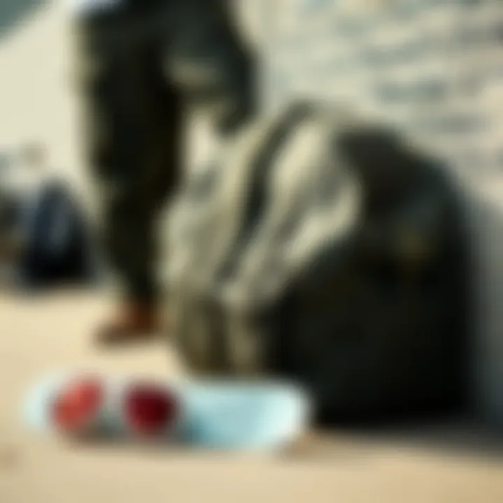 Cultural Significance in Skateboarding Community Herschel backpack duffle alongside skateboarding gear