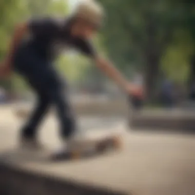 A beginner practicing basic skateboarding skills at a local park