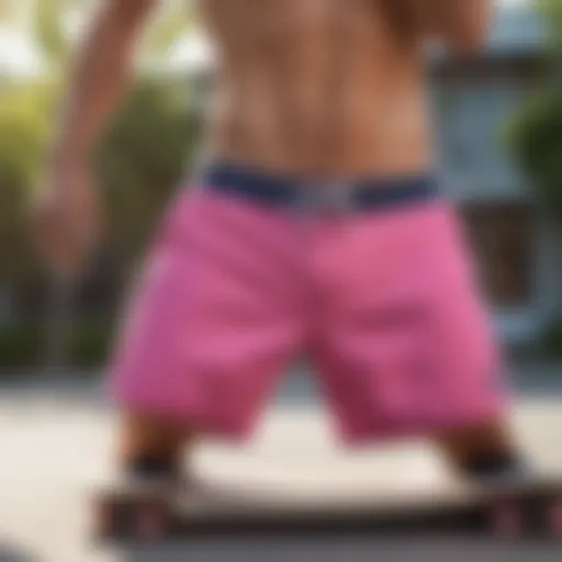 Vibrant Hurley pink board shorts on skateboard