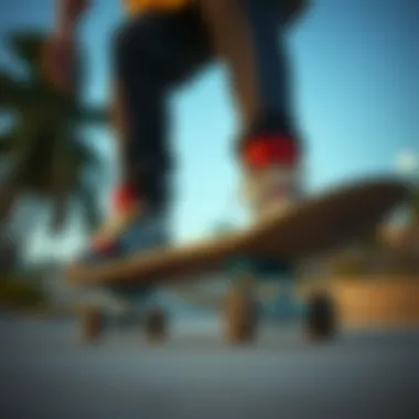 A skateboarder performing tricks while wearing Hyper C raw shoes.