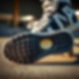 Close-up of the innovative traction sole of Lakai Griffin skate shoes